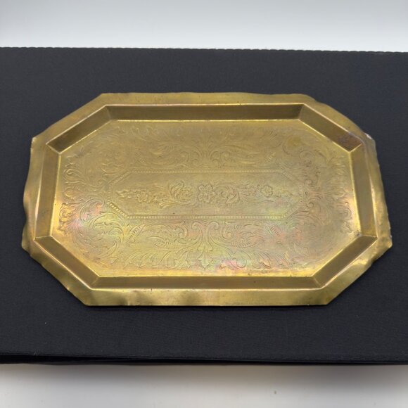 Vintage Tade of Chase Brass Metal Tray Octagonal Serving Trinkets Decor - Picture 1 of 12